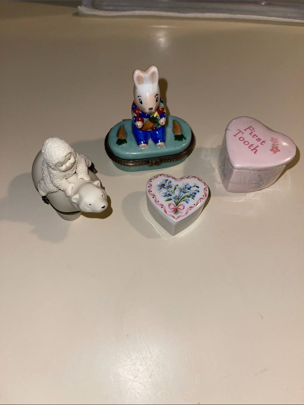 Porcelain Rabbit Snow Babies Heart Trinket Boxes